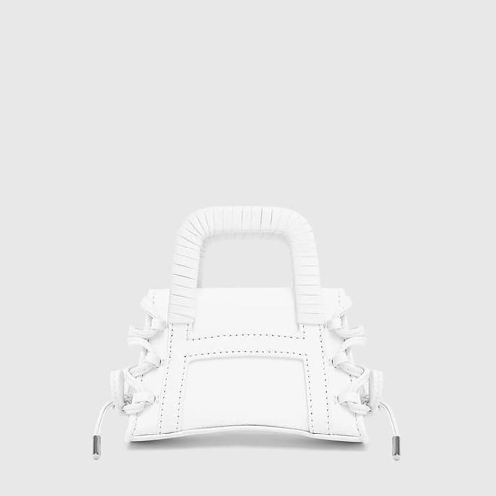 MINIATURE CAGED VEGAN LEATHER LACE UP BAG - WHITE